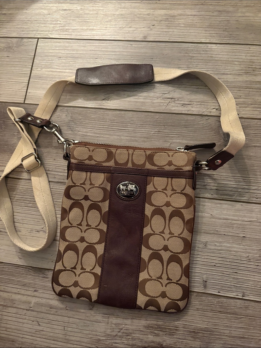 Coach Tan/Brown Signature Crossbody Messenger